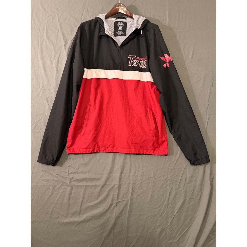 47 Brand Maryland Terrapins Windbreaker Jacket Mens Large Black Red Terps UMD